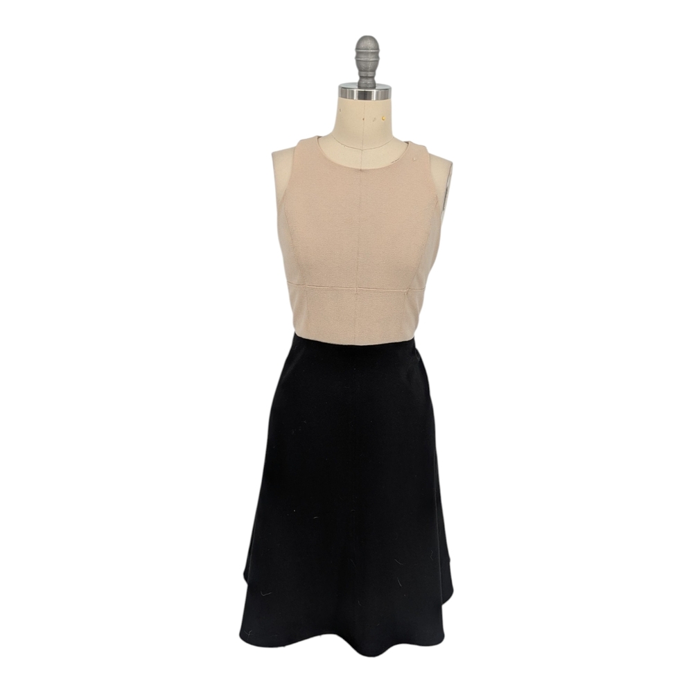 00309 Ann Taylor Colorblock Sheath Dress Tan Black size 2 Business casual preppy